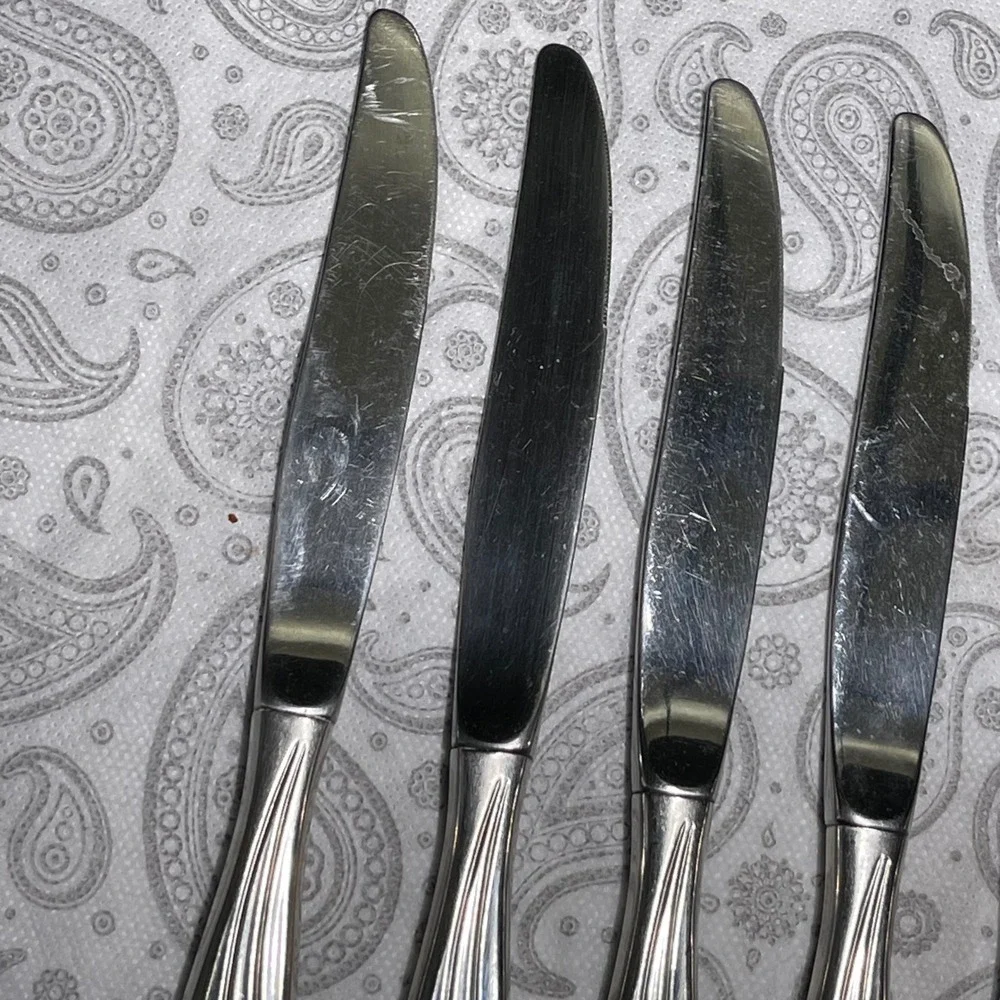 Vintage Stainless Steel Dinner Knives 9pc Swirl Handle MCM Style